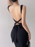 Yipinpay MO Elegant Bandage Backless Off-shoulder Maxi Dress for Women Fashion Spaghetti Strap Bodycon Outfit Party Club Vestido