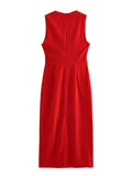 Yipinpay Red Long Dress Women Sleeveless Elegant Party Dresses For Women 2023 Ruched Midi Summer Dress Woman Sexy Evening Dresses