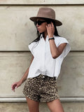 Yipinpay Leopard Print Pockets Shorts For Women Y2K High Waist Zipper Short Pants 2024 Spring Summer High Street Lady Chic Shorts