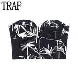 Yipinpay Black Print Corset Top Female Off Shoulder Crop Tops For Women 2023 Sleveeless Bustier Top Woman Backless Sexy Summer Tops