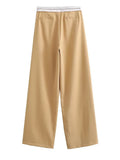 Yipinpay 2024 Women Fashion Side Pockets Patchwork Straight Pants Vintage High Waist Zipper Fly Female Casual Trousers Mujer