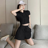 Yipinpay Summer Casual Tracksuit Women's Shorts Sets Fashion Short-sleeved Hooded Shirts Vest Wide-leg Shorts 2-piece Set Outfits