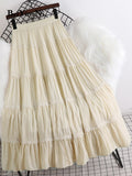 yipinpay 2023 Summer Long Skirt Women Simple Casual Lace Patchwork Pleated High Waist Midi Skirts A-line Swing Faldas Jupe Pink