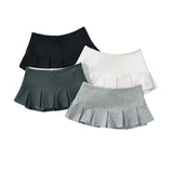 Yipinpay Summer 2024 Y2K Gray Side Zipper Pleated Mini Skrit Women Sexy Low Waist Short Skater Skirts