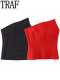 Yipinpay 2023 Black Corset Top Woman Asymmetric Off Shoulder Tops For Women Red Backless Bustier Top Woman Party Night Sexy Tops