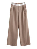Yipinpay 2024 Women Fashion Side Pockets Patchwork Straight Pants Vintage High Waist Zipper Fly Female Casual Trousers Mujer