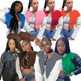 Yipinpay Women Slim-Fit Baseball Uniform Winter Girls Long Sleeve Button Cropped Jacket Splicing Color Fashionsports Style
