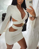 Yipinpay women's sets Crisscross Cutout Crop Blazer & Skirt Set Elegant Sexy set of two new fashion pieces for women dress suit