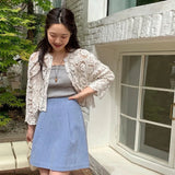 Yipinpay Vintage Lace Hollow Knitted Embroidery Design Short Outerwear Cardigan Sunscreen Clothing Women's Top Thin