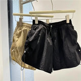 Yipinpay Shorts Women Summer Spicy Girl High Waist Loose A-line Versatile Wide Leg Drawstring Quick Dried Casual Short Pants