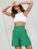 Yipinpay Summer Wide Leg Shorts Women Casual Pleated Green Shorts Female Solid High Waist Ladies Wide Shorts 2023 High Street