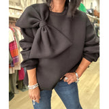 Yipinpay Bow Loose Pullover Women Elegant Red O-neck Long Sleeve Short Sweatershirts 2024 Spring Fashion Lady Casual Outwear Tops