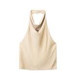 Yipinpay 2023 Black Crop Top Women Satin Halter Top Female Backless Sexy Tops Woman Sleeveless Off Shoulder Top Party For Woman