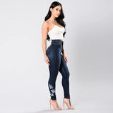 Yipinpay New Women's High Waist Embroidered Jeans Fashion Slim Stretch Denim Pencil Pants Street Trendy Trousers S-3XL Drop Shipping