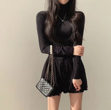 Yipinpay Slim Sexy White Turtleneck Dress Women Above Knee Vestidos De Mujer Irregular Ruffles Casual Black Grey Women Dresses
