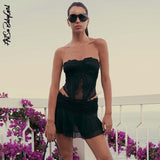 yipinpay Shoulder Crop Top and Mini Skirts Dress Sets Patchwork Lace Summer Clothes Streetwear Two Peice Set for Women Matching Sets