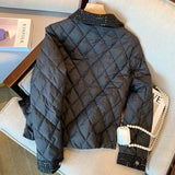 Yipinpay Style Parkas Women Simple Elegant Winter Patchwork Female Casual Hot Pockets Streetwear Chic Students Tweed Black Jacket