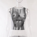 Yipinpay Streetwear Print Summer Off Shoulder Tank Tops Fashion 2023 Spring Sleeveless Basic Crop Top Women Casual Vest 90s