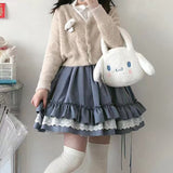 Yipinpay Kawaii Lace Lolita Skirt Women Harajuku Vintage Ruffle Patchwork Elastic Waist Mini Skirts Soft Girl Japanese Streetwear