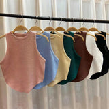 Yipinpay Summer Women Bodycon Camisole Solid Color Round Neck Sleeveless Cropped Tank Tops White Black Casual Hot Fashion