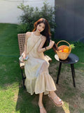 Yipinpay Elegant Dresses Women Vintage Embroidery Floral French Style Sleeveless Halter Loose Patchwork Sweet Fashion Dress
