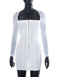 Yipinpay MO Women Mesh Patchwork Square Collar Mini Dress Ladies Slim See Through White Long Sleeve Dresses Party Club Outfit