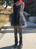 Yipinpay Dark Gothic Mesh Dress Women Fairy Grunge Vintage Punk Strapless High Waist Dresses Harajuku Mall Goth Emo Alt Partywear