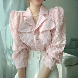 Yipinpay Puff Long Sleeve Blusas Mujer De Moda 3D Blouse Loose Tops Casual Pink Shirt Korean Style Women Shirts Camisas