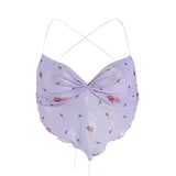 Yipinpay Summer Sexy Chest Wrap, Creative Floral Printing See Through Irregular Hem V-neck Hanging Neck Top Slim Backless Camisole