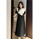 Yipinpay V Neck Large Lapel Ruffle Slim High Waist Short Sleeve Dress Women Vestidos A Line One Piece Lace Up Summer Dress