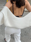 Yipinpay White Women Sweater Shrugs Cropped Top Full Lantern Sleeve Knitwear Pullover Sexy Summer High Street Outwear 2024 Spring