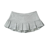 Yipinpay Women Gray Low Waist Pleated Mini Skirt