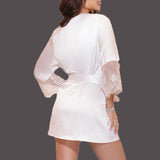 Yipinpay Sexy Women Silk Robe Dress Babydoll Nightdress Nightgown Perspective Sleepwear Solid Flare Sleeve Sashes Autumn Robe S-XL
