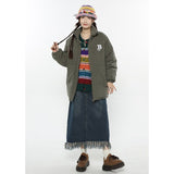 yipinpay Women Blue Denim Half Body Skirt Tassels Bottoms High Waist Casual Korean Mid Length Skirt Baggy Vintage Female Long Skirt