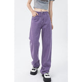 yipinpay Womenn Jeans Vintage Purple High Waist Streetwear Fashion 2023 Summer Straight Jean Pants Baggy Wide Leg Denim Trousers