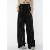 yipinpay Women Black Sweatpants Loose Zipper High Waist Vintage Baggy Pants American Fashion Female Bottoms Straight Wide Leg Trouser