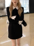 Yipinpay Style Sweet Dresses Women Long Sleeve Autumn Fake Two Piece Patchwork Slim Elegant Dress Chic Office Lady Korean Fahison