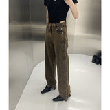 yipinpay Summer Womans Jeans High Waist Denim Trouser Baggy Streetwear Arc Design Ladies Vintage Wide Leg Straight Loose Jean Pants