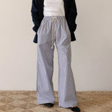 Yipinpay Women Y2K Aesthetic Wide-Leg Pants Stripe Drawstring High Elastic Waist Trousers Spring Fall Retro Sweatpants Bottoms