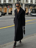 Winter Women Vintage Long Woolen Coat With Belt Fashion Solid Long Sleeve Jackets Chic Outerwear Ladies Casual Overcoat