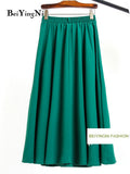 Yipinpay Women Vintage Suit Skirt With Belt Elegant Korean 2023 Casual Fashion Elastic Waist A-line Midi Skirts Office Ladies