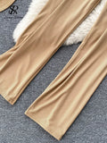Yipinpay Solid Women Slim Summer Sets 2024 Ruched Elastic Waist Pocket Fashion Temperament Wide Leg Pants Casual Two Piece Set