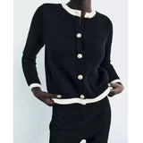 Yipinpay New 2024 Women Single Breasted Knit Cardigan Long Sleeve O Neck Female Black Crop Sweater Coat