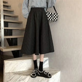Yipinpay High Waist Black Diamond Check Skirt Women Midi Quilted Cotton Skirts Winter Faldas Largas Jupe Longue Femme