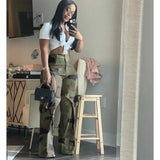 Yipinpay street casual digital printed Cargo straight-leg pants women fashion Street hipster hollow camouflage trousers