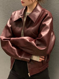 Yipinpay Fashion Trench Leather Jacket Women Streetwear Moto Biker Zipper Leather Jacket Casual High Street Cropped Leather Coat