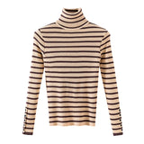 Yipinpay Women's Autumn Winter Long Sleeve Sweater Striped Knitwear Slim Turtleneck Bottoming Shirt 2024 New Fashion All-Match Top