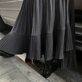 Yipinpay Pleated Skirt Women's Mid-length New Style Autumn Black Irregular Large Swing Fishtail Slimming Skirt