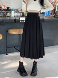 Yipinpay Long Pleated Skirt Women Vintage Korean Fashion Solid High Waist A-line Midi Skirt School Girl Elegant Casual Autumn