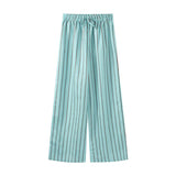 Yipinpay Stripe Print Long Pants Sets For Women 2024 Summer Chic Lace Up Vest Wide Leg Pants 2 Pieces Sets Lady Beach Street Suit